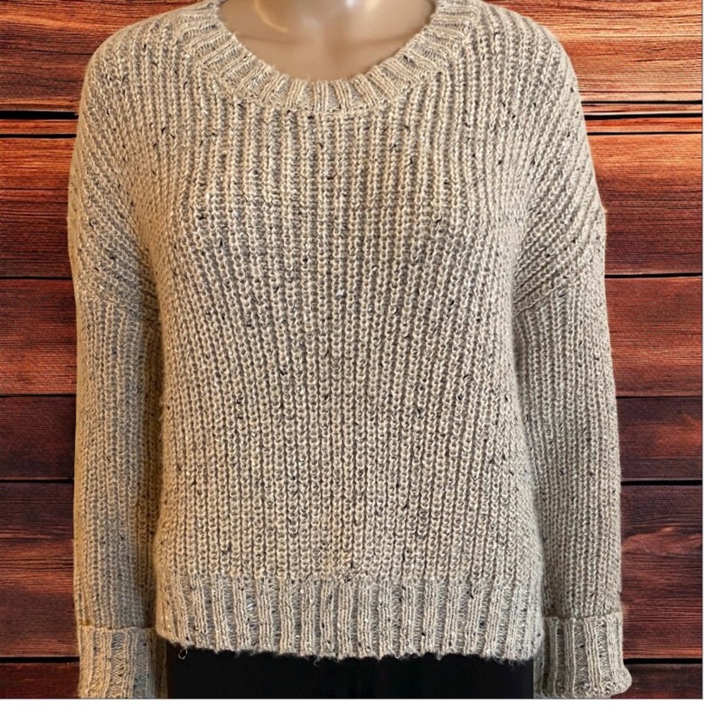 Cropped Tan Tweed Knit Sweater - Picture 1 of 4